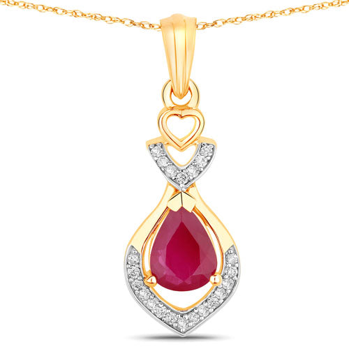 0.86 Carat Genuine Ruby and White Diamond Pendant in 14K Yellow Gold
