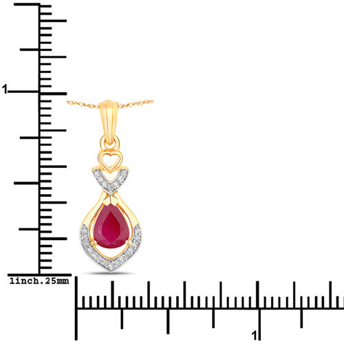 0.86 Carat Genuine Ruby and White Diamond Pendant in 14K Yellow Gold