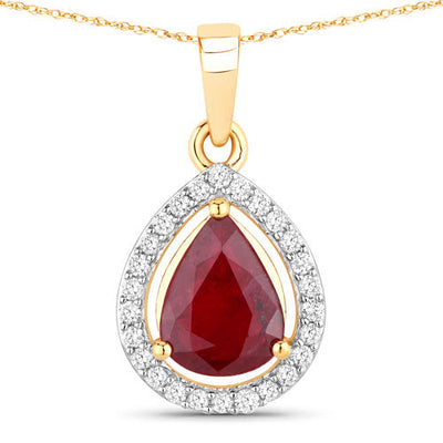 Pendentif en or jaune 14K avec rubis véritable de 1,61 carat et diamants blancs
