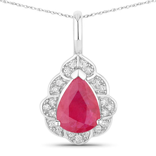 1.29 Carat Genuine Ruby and White Diamond Pendant in 14K White Gold