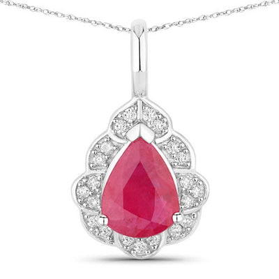 Pendentif en rubis véritable de 1,29 carat et diamants blancs en or blanc 14 carats