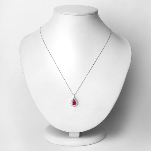 1.29 Carat Genuine Ruby and White Diamond Pendant in 14K White Gold