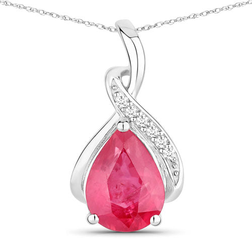 Colgante de Rubí Genuino de 1.98 Quilates y Diamante Blanco en Oro Blanco de 14K