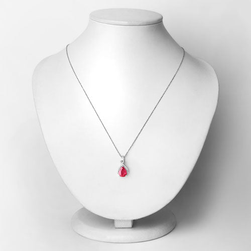 Colgante de Rubí Genuino de 1.98 Quilates y Diamante Blanco en Oro Blanco de 14K