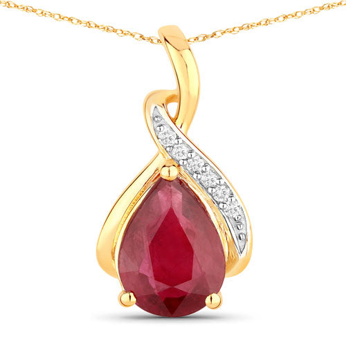 1.98 Carat Genuine Ruby and White Diamond Pendant in 14K Yellow Gold