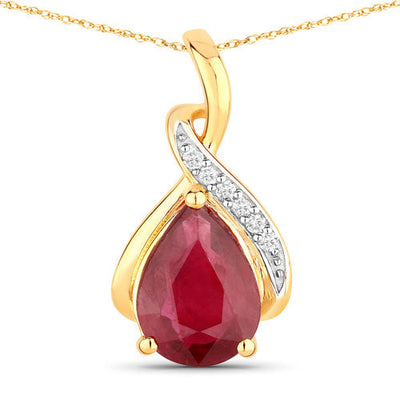 Pendentif en rubis véritable de 1,98 carat et diamants blancs en or jaune 14K