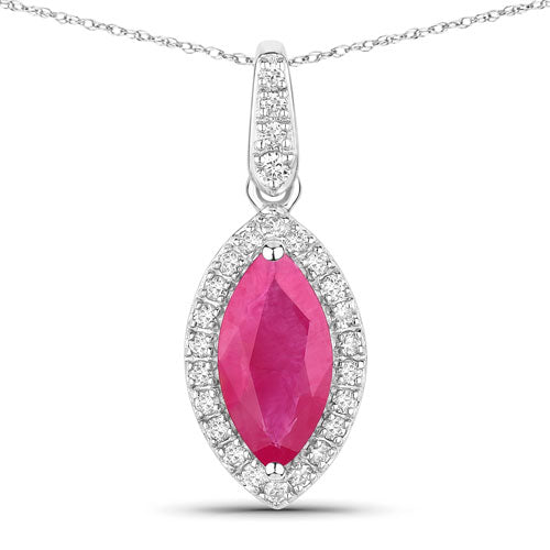 Pendentif en or blanc 14K avec rubis véritable de 1,60 carat et diamants blancs