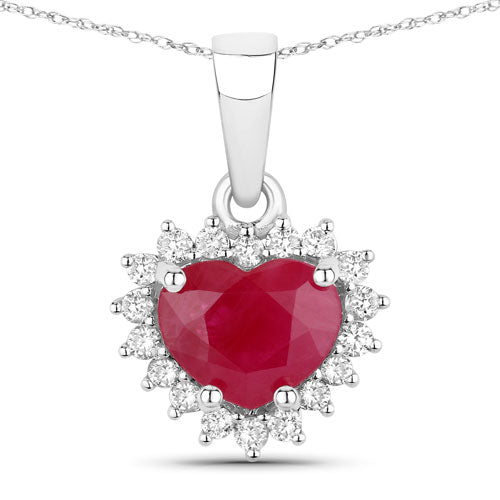 1.48 Carat Ruby and Diamond Heart Pendant in 14K White Gold