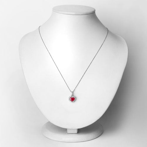1.48 Carat Ruby and Diamond Heart Pendant in 14K White Gold