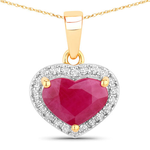 2.08 Carat Genuine Ruby and White Diamond Pendant in 14K Yellow Gold