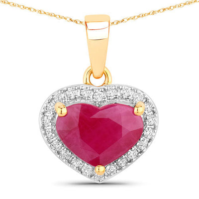 2.08 Carat Genuine Ruby and White Diamond Pendant in 14K Yellow Gold