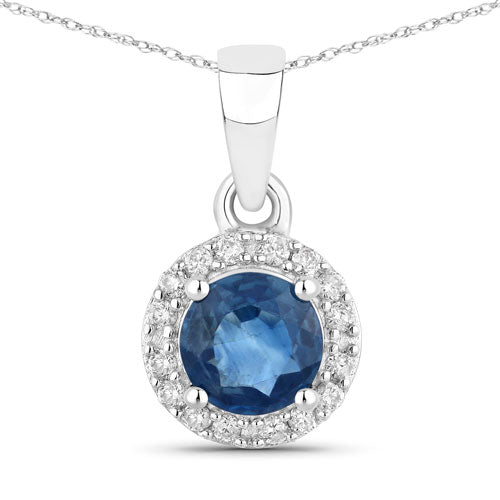 Pendentif en or blanc 14K avec saphir bleu et diamants de 0,72 carat