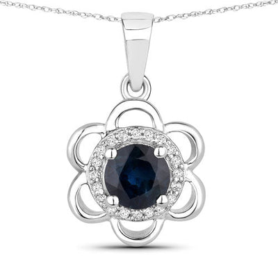 Pendentif en or blanc 14K avec saphir bleu et diamant de 0,94 carat