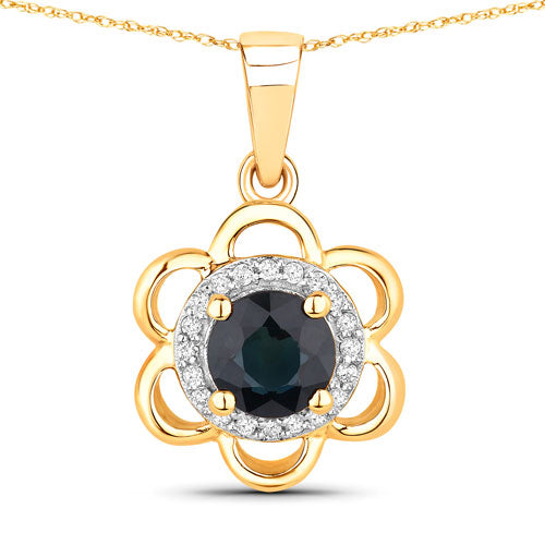 Colgante de Zafiro Azul y Diamante de 0.94 Quilates en Oro Amarillo de 14K