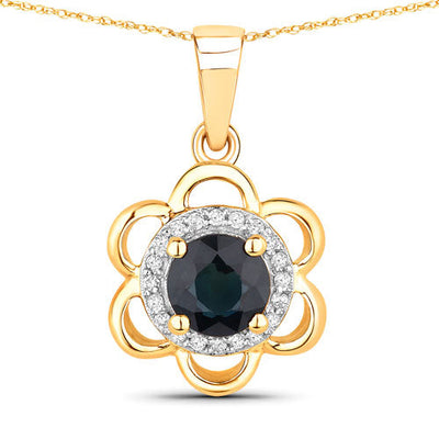 Pendentif en or jaune 14K avec saphir bleu et diamants de 0,94 carat