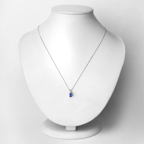 0.71 Carat Genuine Blue Sapphire and White Diamond Pendant in 14K White Gold