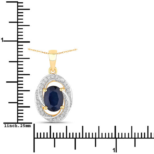 1.71 Carat Genuine Blue Sapphire and White Diamond Pendant in 14K Gold