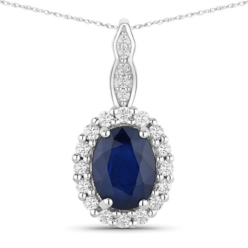 Pendentif en saphir bleu de 1,79 carat et diamants blancs en or blanc 14 carats