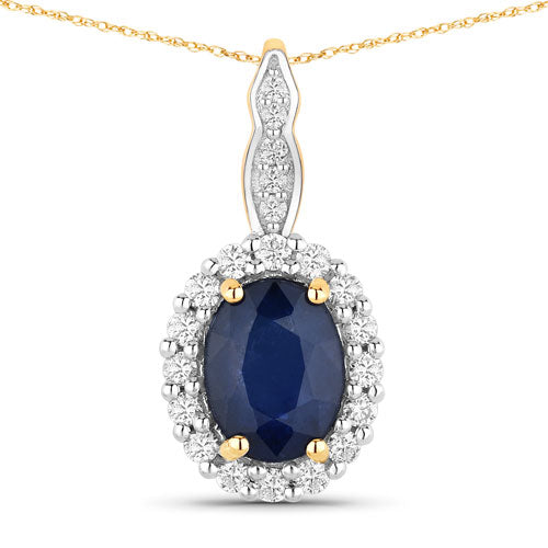1.79 Carat Blue Sapphire & Diamond 14K Yellow Gold Pendant