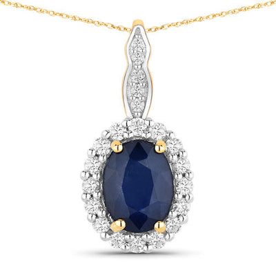 1.79 Carat Blue Sapphire & Diamond 14K Yellow Gold Pendant