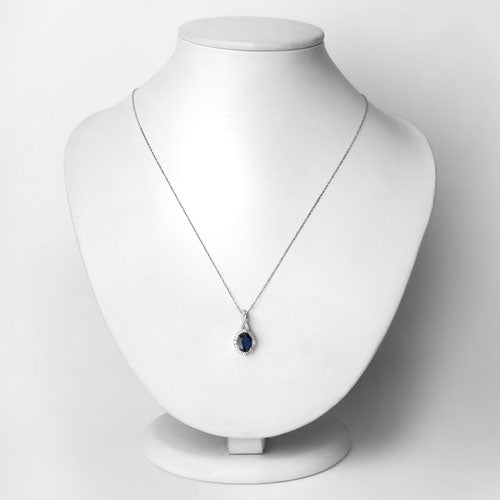 1.72 Carat Blue Sapphire & Diamond 14K White Gold Pendant