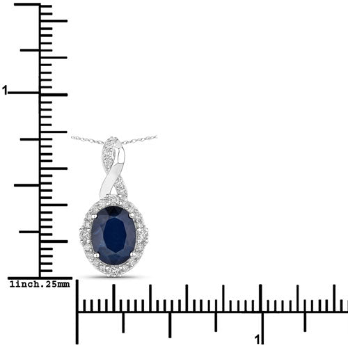 1.72 Carat Blue Sapphire & Diamond 14K White Gold Pendant