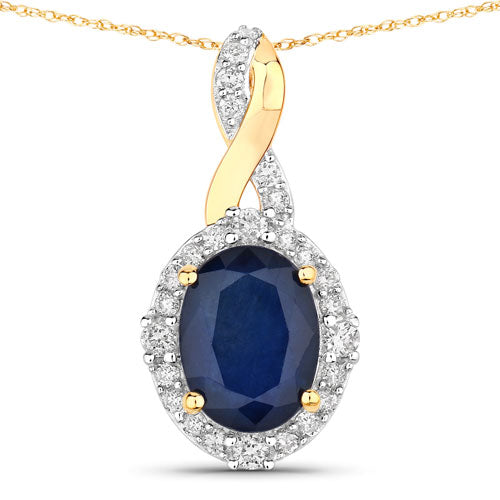 Colgante de Zafiro Azul y Diamante de 1.72 Quilates en Oro Amarillo de 14K