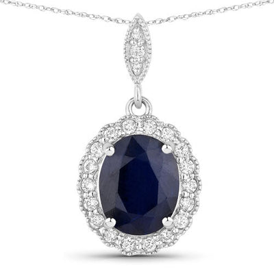 3.38 Carat Blue Sapphire & Diamond 14K White Gold Pendant