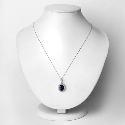 3.38 Carat Blue Sapphire & Diamond 14K White Gold Pendant