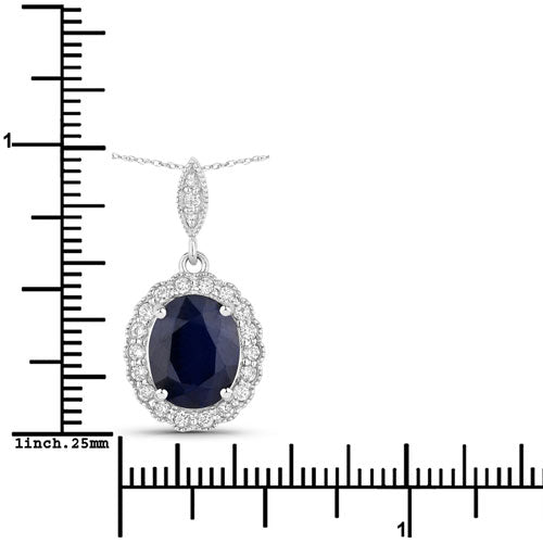 Colgante de Zafiro Azul y Diamante de 3.38 Quilates en Oro Blanco de 14K