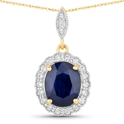 3.38 Carat Genuine Blue Sapphire and White Diamond Pendant in 14K Gold