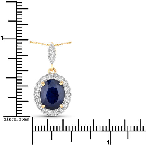 3.38 Carat Genuine Blue Sapphire and White Diamond Pendant in 14K Gold