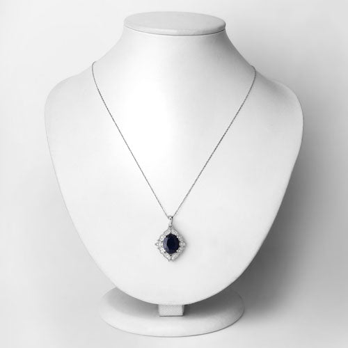 6.44 Carat Blue Sapphire & Diamond 14K White Gold Pendant