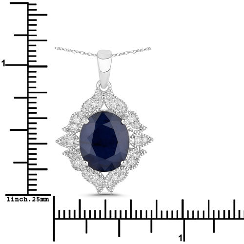 6.44 Carat Blue Sapphire & Diamond 14K White Gold Pendant