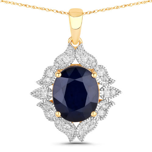 6.44 Carat Genuine Blue Sapphire and White Diamond Pendant