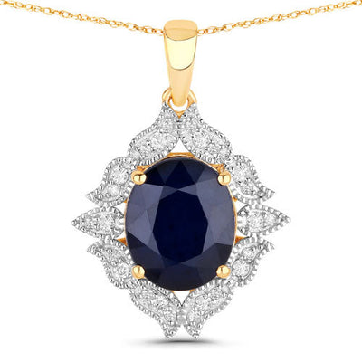 6.44 Carat Genuine Blue Sapphire and White Diamond Pendant