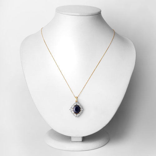 6.44 Carat Genuine Blue Sapphire and White Diamond Pendant