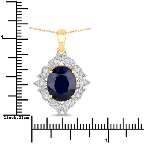 6.44 Carat Genuine Blue Sapphire and White Diamond Pendant