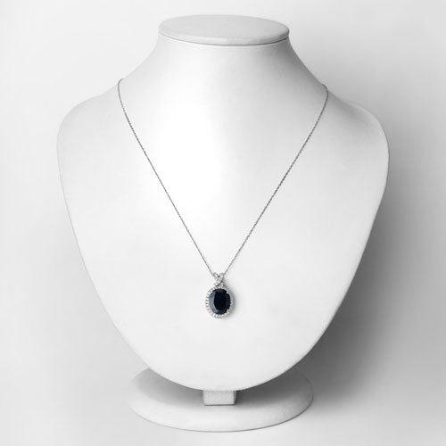 Pendentif en or blanc 14K avec saphir bleu de 6,58 carats et diamants