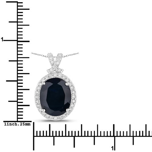 Pendentif en or blanc 14K avec saphir bleu de 6,58 carats et diamants