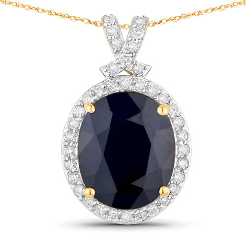 6.58 Carat Blue Sapphire & Diamond 14K Yellow Gold Pendant