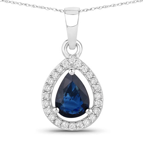 0.91 Carat Blue Sapphire & Diamond 14K White Gold Pendant