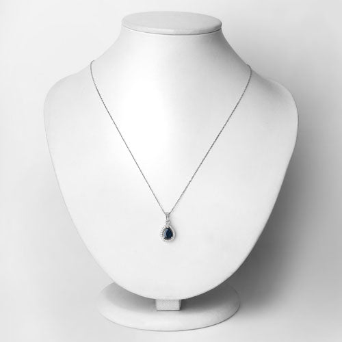 0.91 Carat Blue Sapphire & Diamond 14K White Gold Pendant