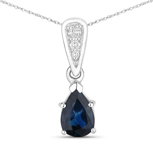 Pendentif en or blanc 14K avec saphir bleu et diamant de 0,85 carat