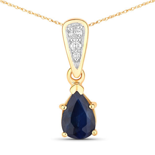 0.85 Carat Blue Sapphire and Diamond 14K Yellow Gold Pendant