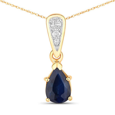 0.85 Carat Blue Sapphire and Diamond 14K Yellow Gold Pendant