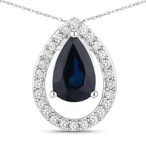 Pendentif en or blanc 14K avec saphir bleu de 1,15 carat et diamants