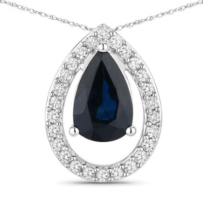 1.15 Carat Blue Sapphire & Diamond 14K White Gold Pendant