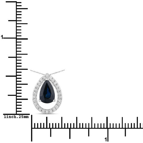 Pendentif en or blanc 14K avec saphir bleu de 1,15 carat et diamants