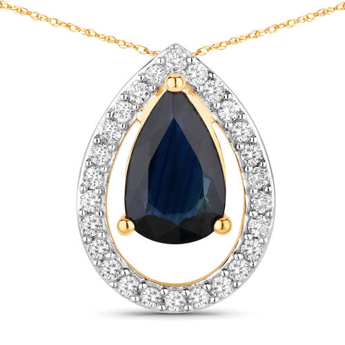 Colgante de Zafiro Azul y Diamante de 1.15 Quilates en Oro Amarillo de 14K